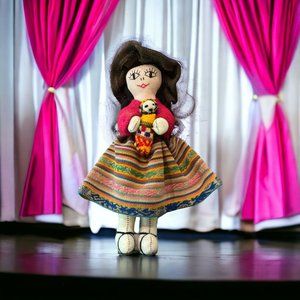 Peruvian Cholita 10" Doll With Child - Handmade Multicolor